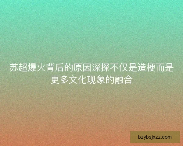 苏超爆火背后的原因深探不仅是造梗而是更多文化现象的融合